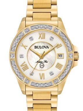 Bulova Gold Tone Women's Watch with Mother-of-Pearl Dial and Crystal Accents